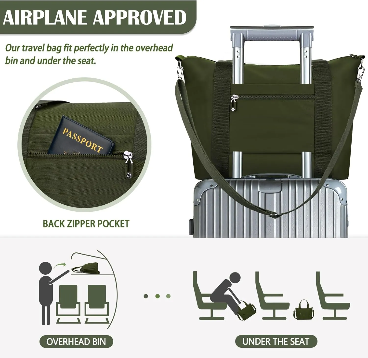 Travel Gym Duffel Bag for Women, Waterproof Nylon Weekender Overnight Bag Personal Item Carry on Bags for Airplanes Hospital Sports Fitness Dance Mommy Tote
