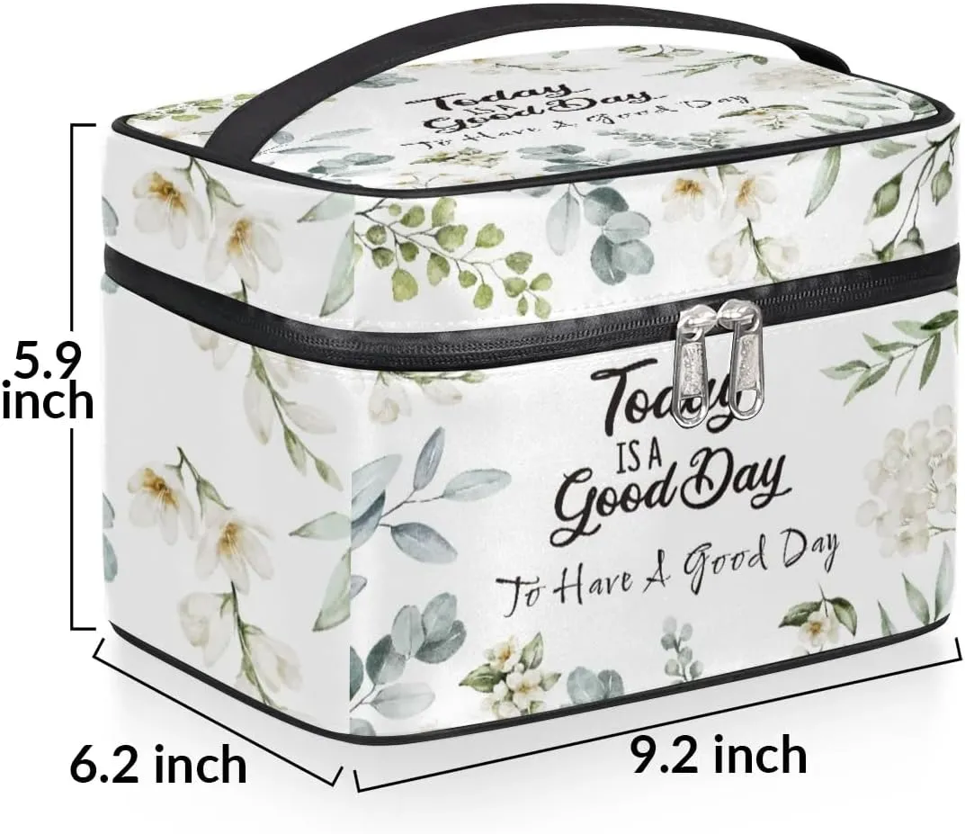 Travel Makeup Bag, Have A Good Day Cosmetic Bag for Women Girls, Portable Large Toiletry Bag Organizer for Toiletries Accessories Brushes