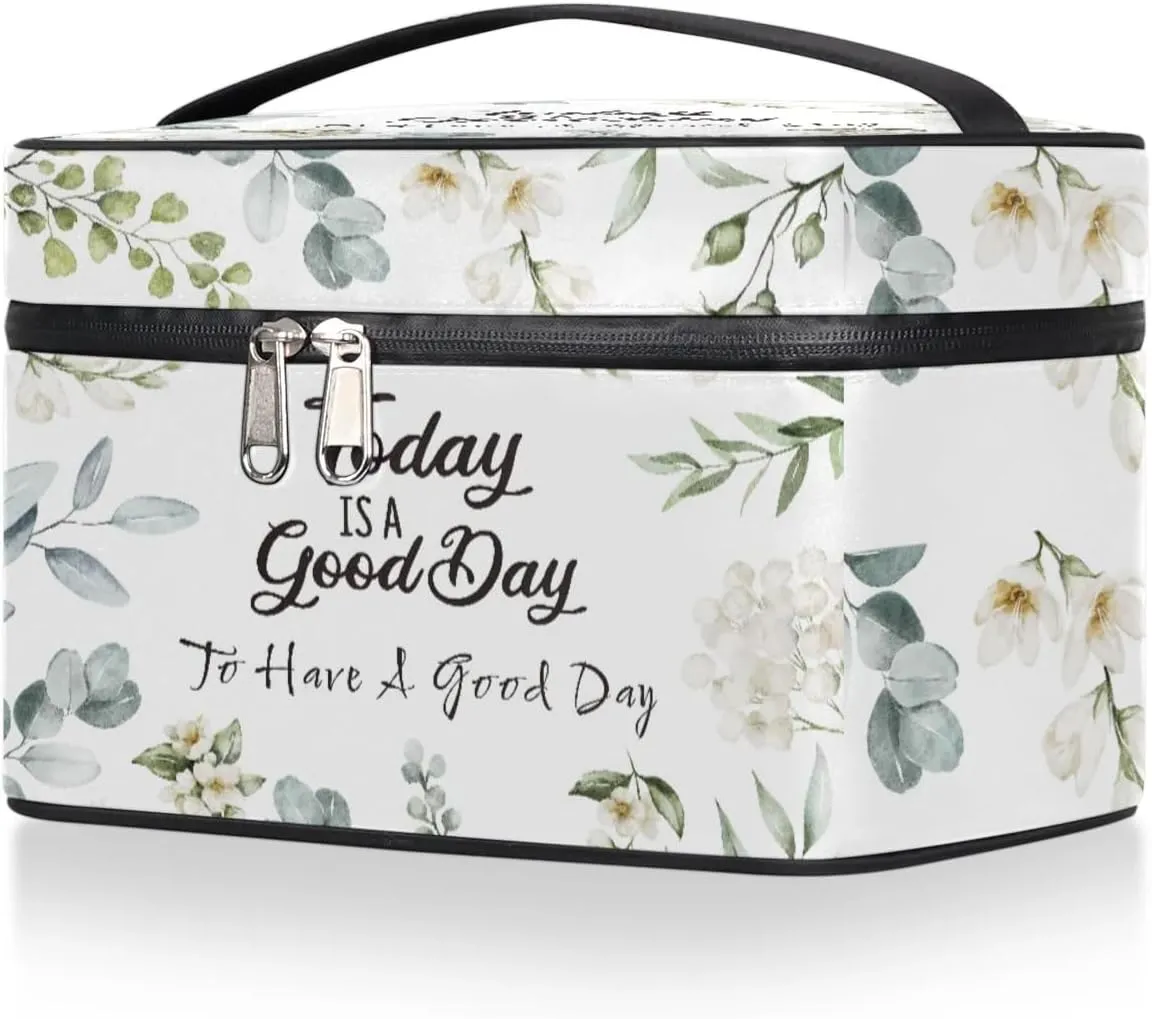 Travel Makeup Bag, Have A Good Day Cosmetic Bag for Women Girls, Portable Large Toiletry Bag Organizer for Toiletries Accessories Brushes