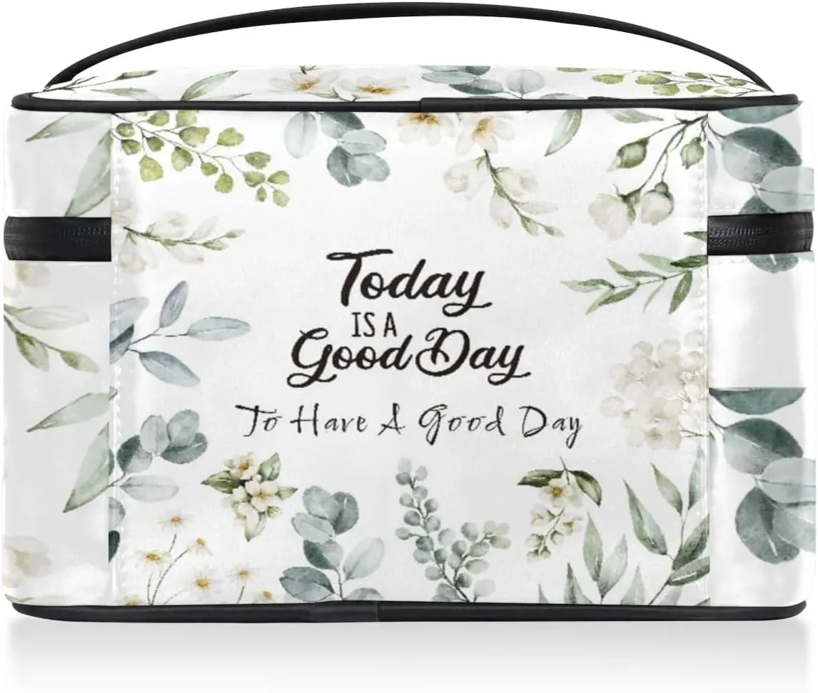 Travel Makeup Bag, Have A Good Day Cosmetic Bag for Women Girls, Portable Large Toiletry Bag Organizer for Toiletries Accessories Brushes