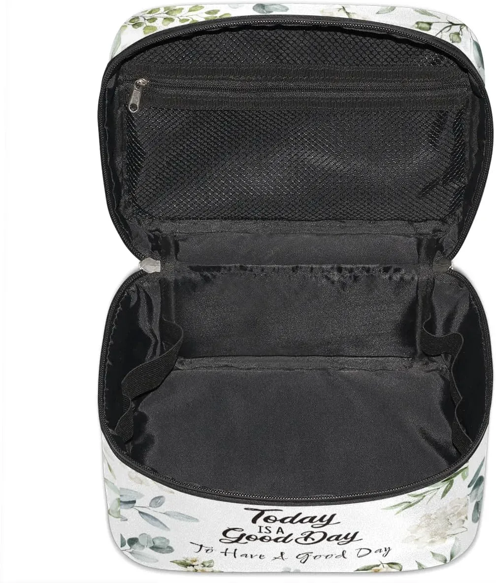 Travel Makeup Bag, Have A Good Day Cosmetic Bag for Women Girls, Portable Large Toiletry Bag Organizer for Toiletries Accessories Brushes
