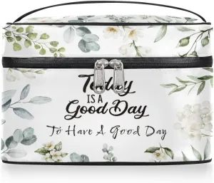 Travel Makeup Bag, Have A Good Day Cosmetic Bag for Women Girls, Portable Large Toiletry Bag Organizer for Toiletries Accessories Brushes