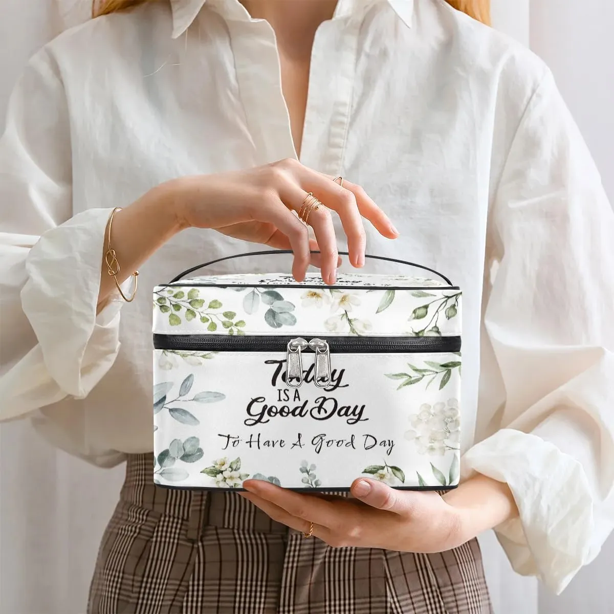 Travel Makeup Bag, Have A Good Day Cosmetic Bag for Women Girls, Portable Large Toiletry Bag Organizer for Toiletries Accessories Brushes