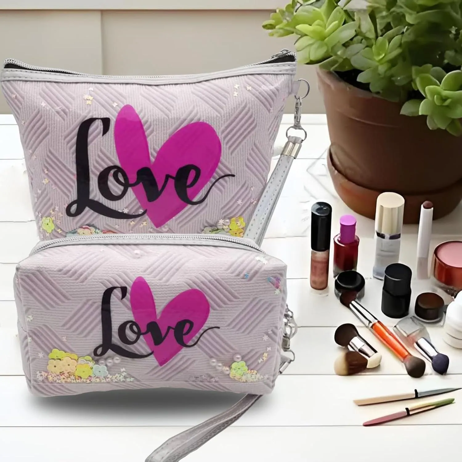 Travel Makeup Bag,Portable Cosmetic Bag, Large Capacity Travel Cosmetic Case Organizer, For Women Toiletry Bag With Zipper And Handle EF13 4 PACK