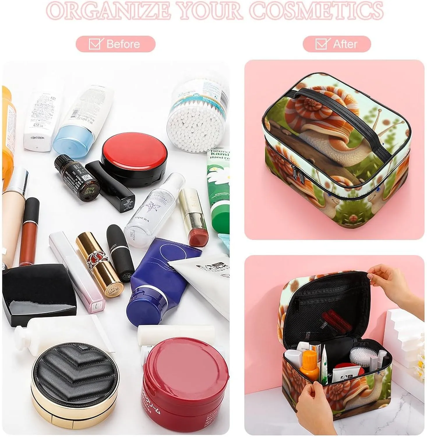 Travel Toiletry Bag for Women And Men,Cute Snail Toiletry Organizer, Makeup Bag Travel Organizer for Shampoo,Toiletries