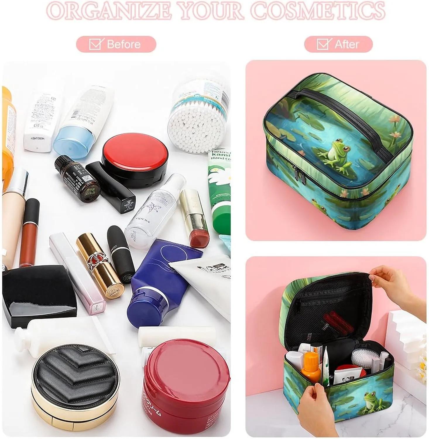 Travel Toiletry Bag for Women And Men,Frog in A Pond Toiletry Organizer, Makeup Bag Travel Organizer for Shampoo,Toiletries