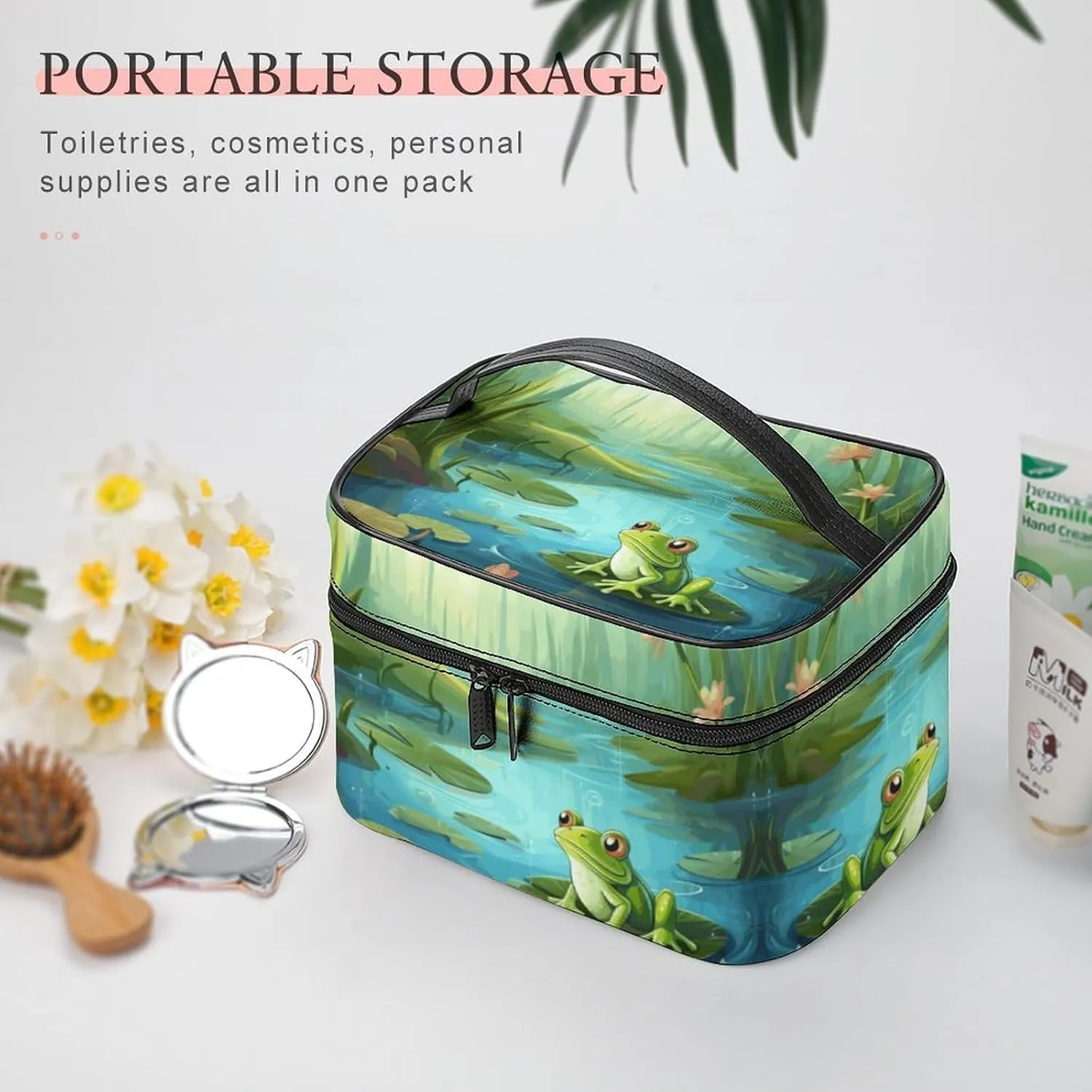 Travel Toiletry Bag for Women And Men,Frog in A Pond Toiletry Organizer, Makeup Bag Travel Organizer for Shampoo,Toiletries