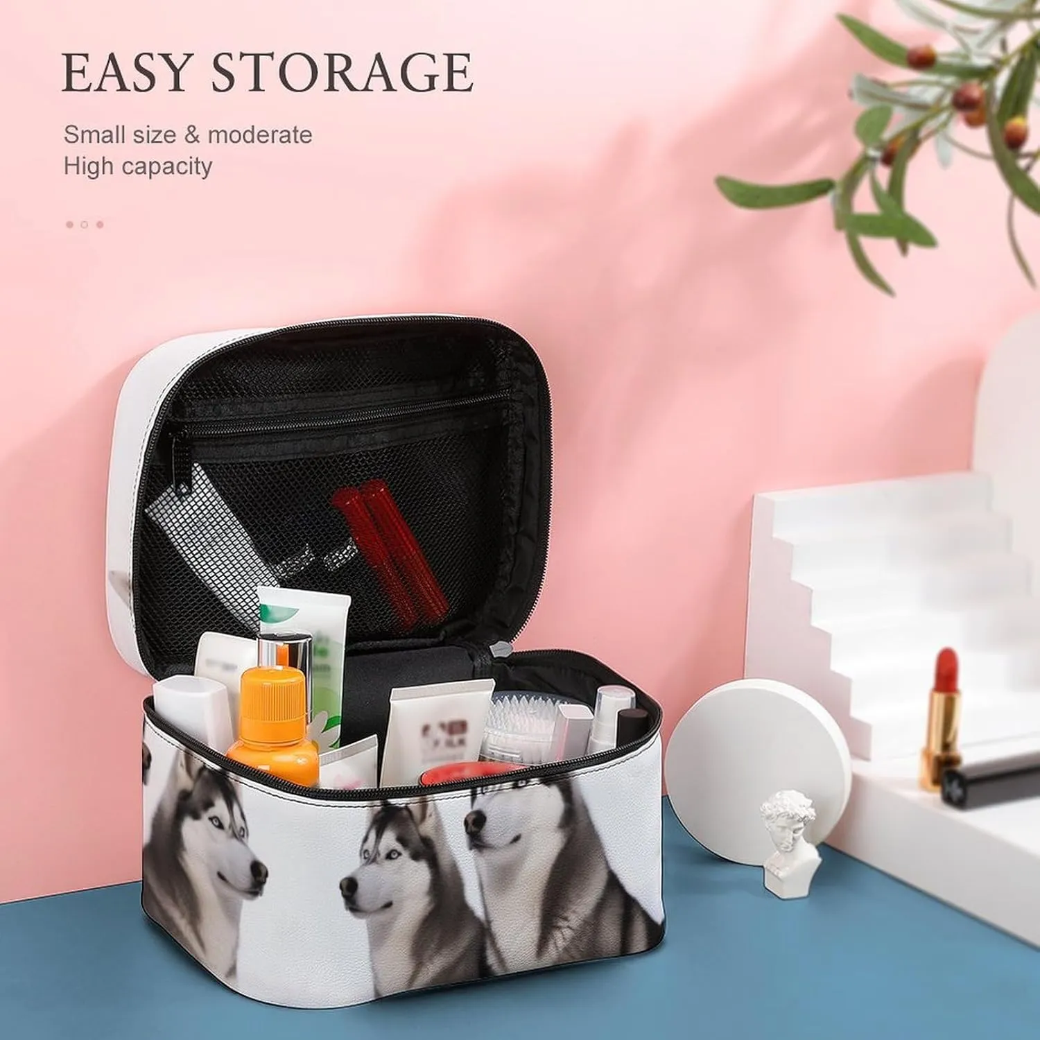 Travel Toiletry Bag for Women And Men,Husky Dogs Toiletry Organizer, Makeup Bag Travel Organizer for Shampoo,Toiletries