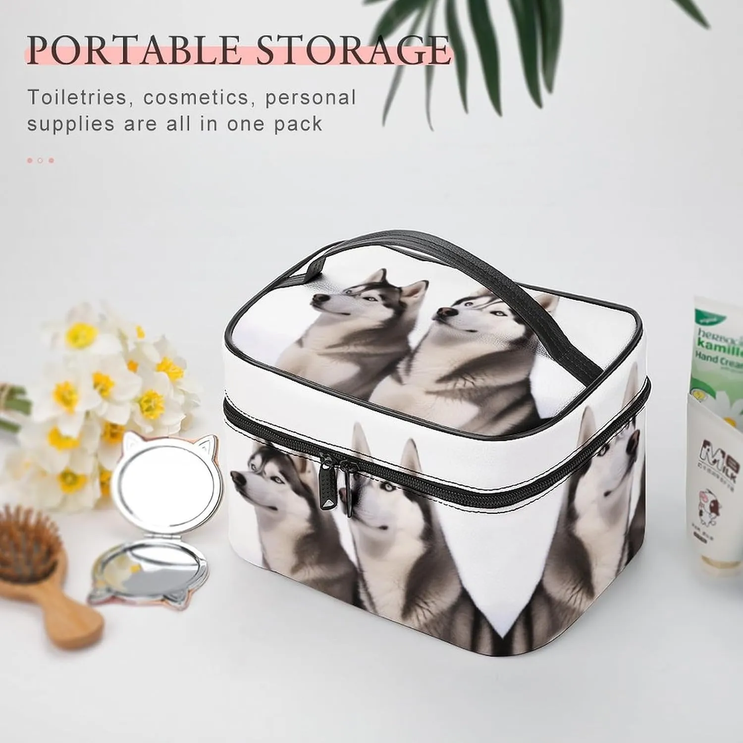 Travel Toiletry Bag for Women And Men,Husky Dogs Toiletry Organizer, Makeup Bag Travel Organizer for Shampoo,Toiletries