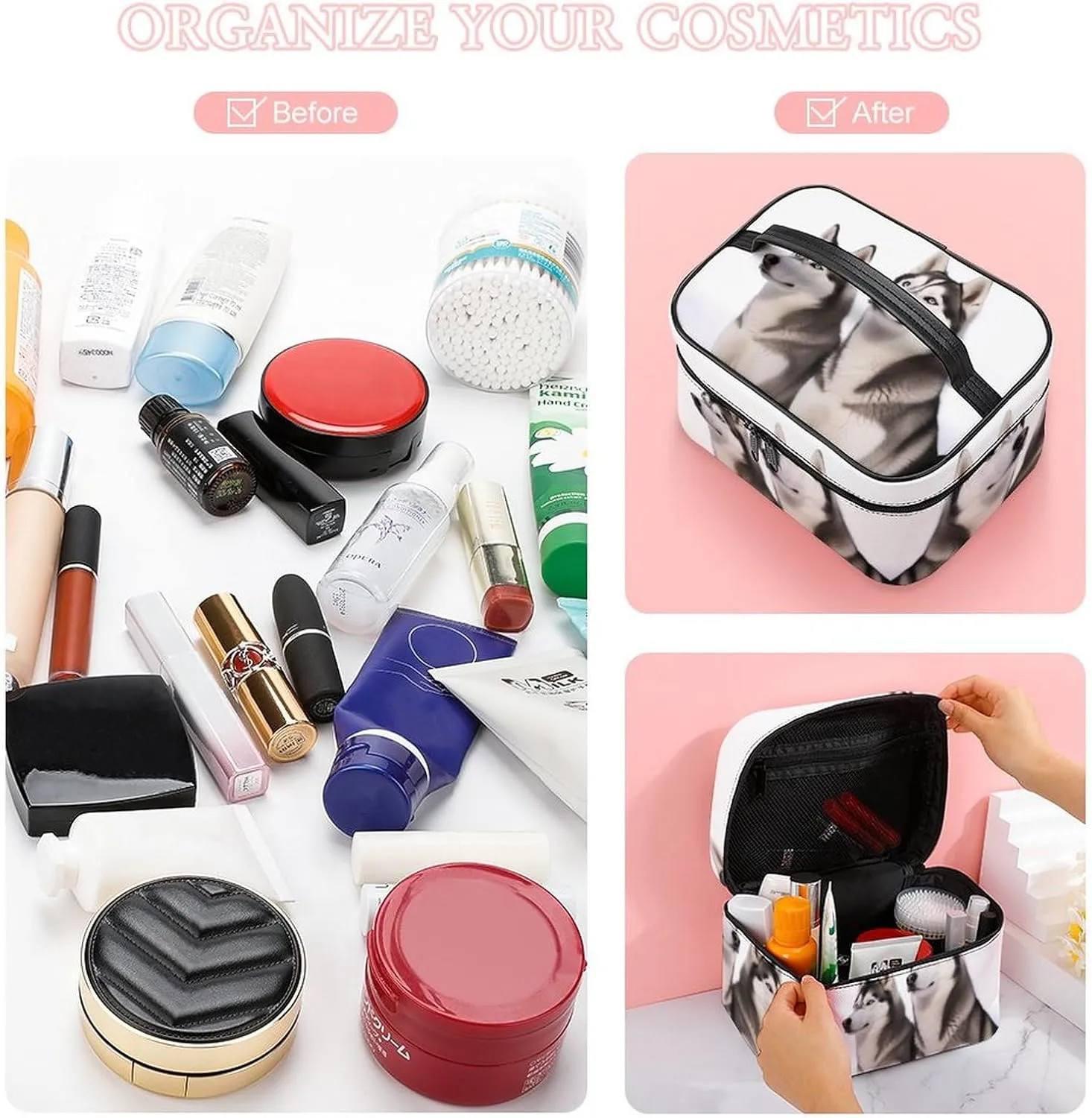 Travel Toiletry Bag for Women And Men,Husky Dogs Toiletry Organizer, Makeup Bag Travel Organizer for Shampoo,Toiletries