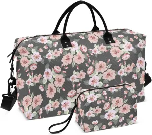 Travel Tote Bag for Women Floral Ink Gym Sports Carry Carry On Personal Item Bag with Toiletry Bag for Trekking Multifunctional