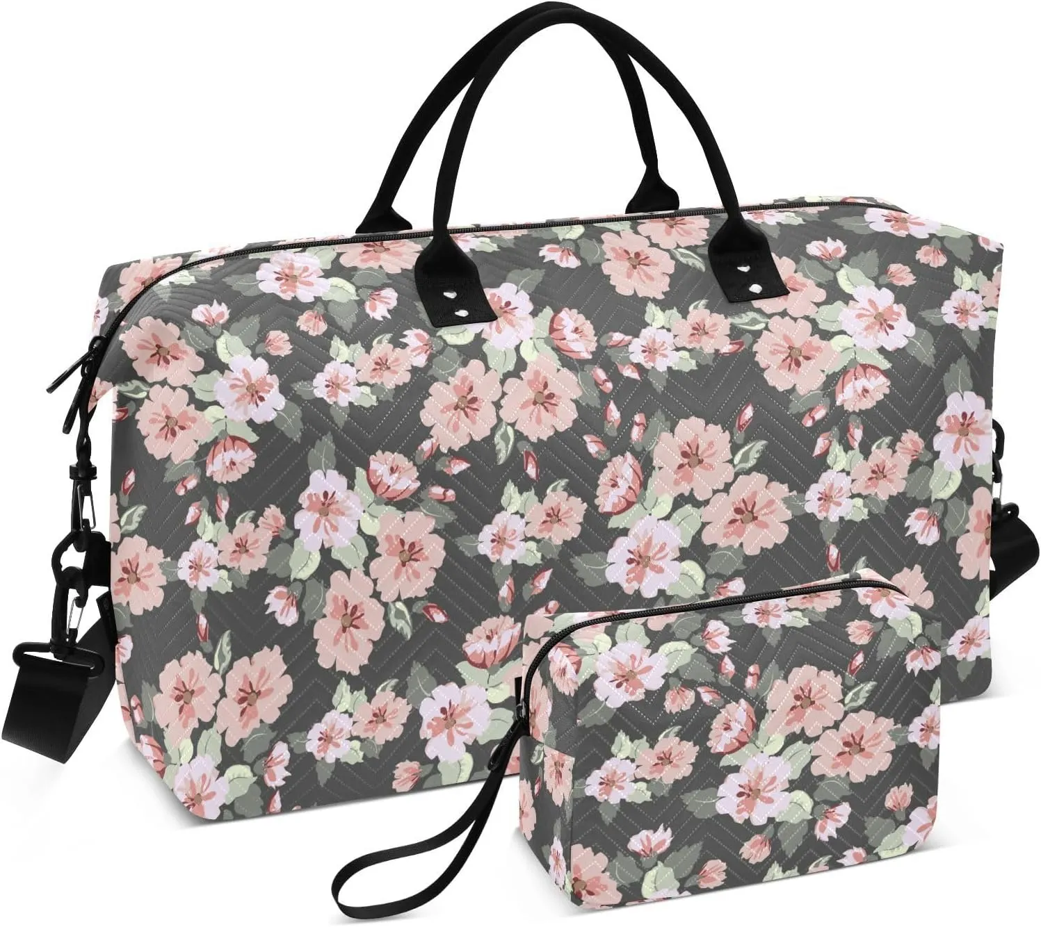 Travel Tote Bag for Women Floral Ink Gym Sports Carry Carry On Personal Item Bag with Toiletry Bag for Trekking Multifunctional