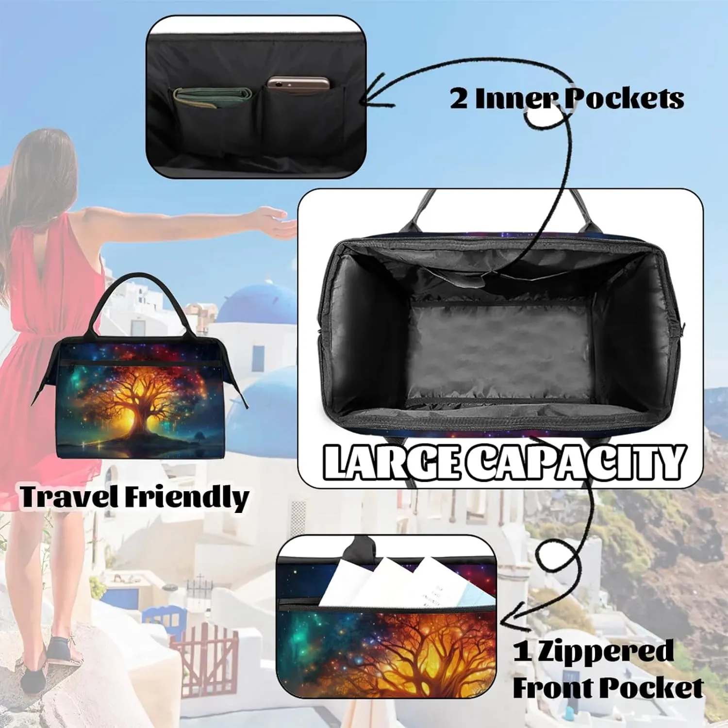 Tree Of Life Colorful Travel Duffel Bag Gym Tote Bag for Women Men Waterproof Weekend Overnight Bag Carry On Tote Luggage with Pocket Personal Item Bags Sports Bag fit Travel Sports Gym Yoga