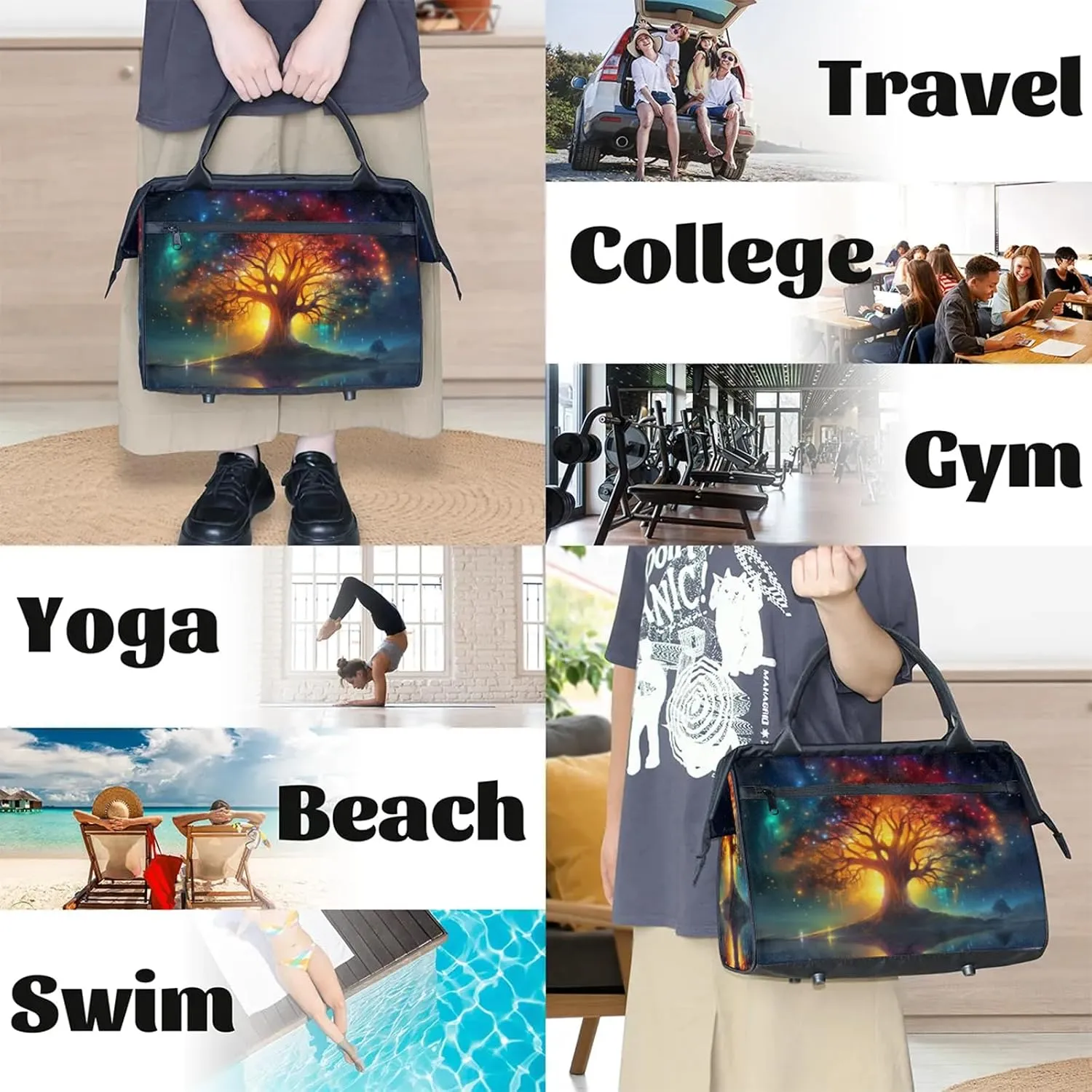 Tree Of Life Colorful Travel Duffel Bag Gym Tote Bag for Women Men Waterproof Weekend Overnight Bag Carry On Tote Luggage with Pocket Personal Item Bags Sports Bag fit Travel Sports Gym Yoga