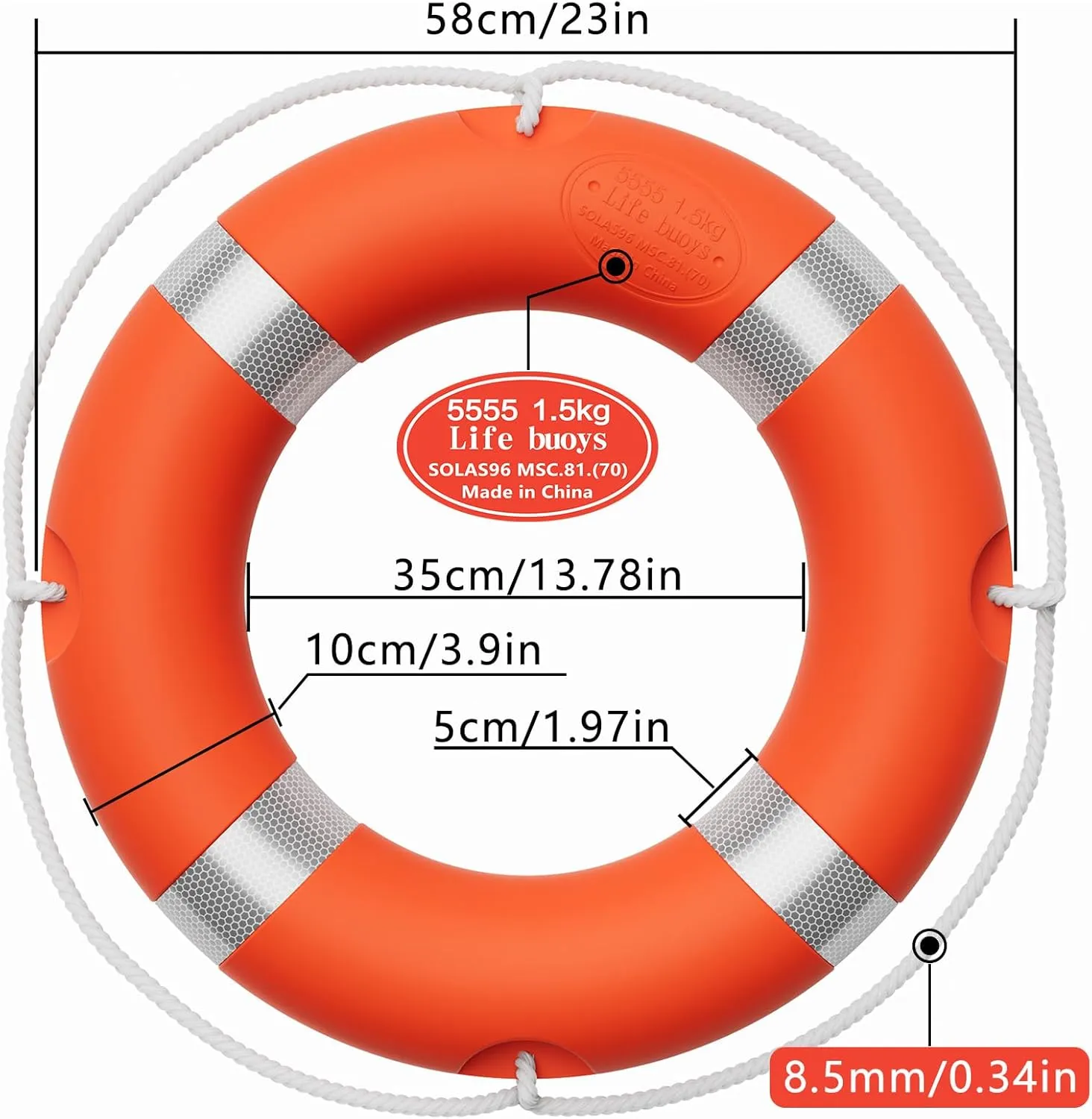 Tresbro 23"/28" Boat Safety Throw Ring with Water Floating Lifesaving Rope 50FT Set, Professional Life Ring and Reflective Strip