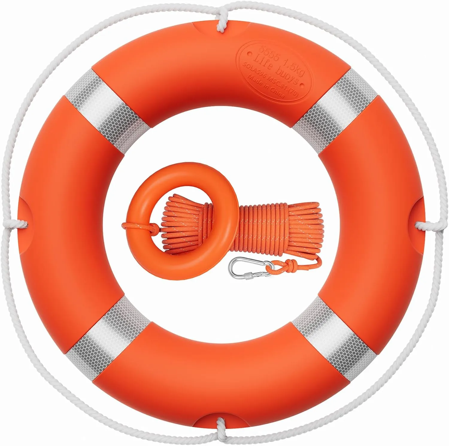 Tresbro 23"/28" Boat Safety Throw Ring with Water Floating Lifesaving Rope 50FT Set, Professional Life Ring and Reflective Strip
