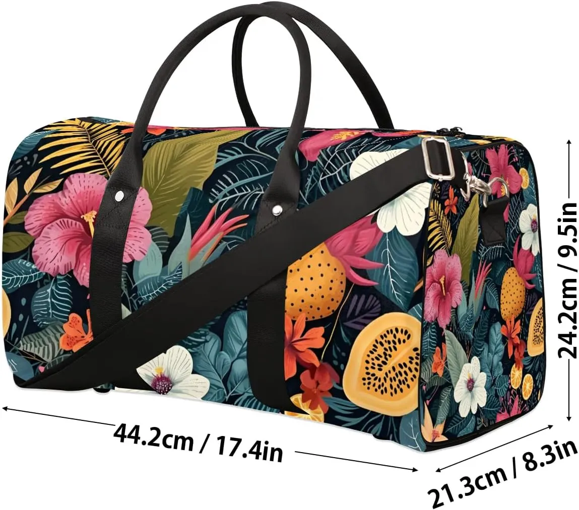 Tropic Flower Travel Duffel Bag for Women Men Waterproof Foldable Overnight Weekender Bag Large Capacity Sports Gym Bag