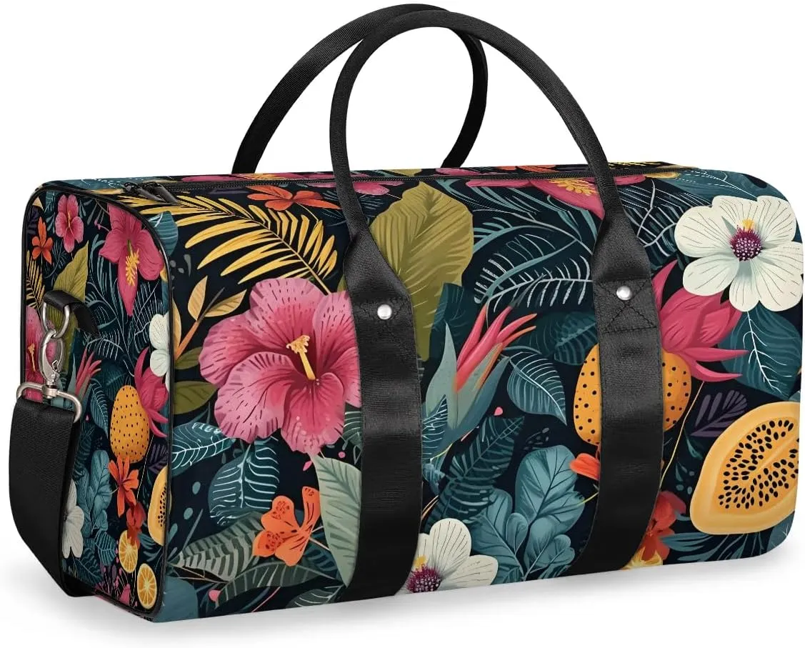 Tropic Flower Travel Duffel Bag for Women Men Waterproof Foldable Overnight Weekender Bag Large Capacity Sports Gym Bag