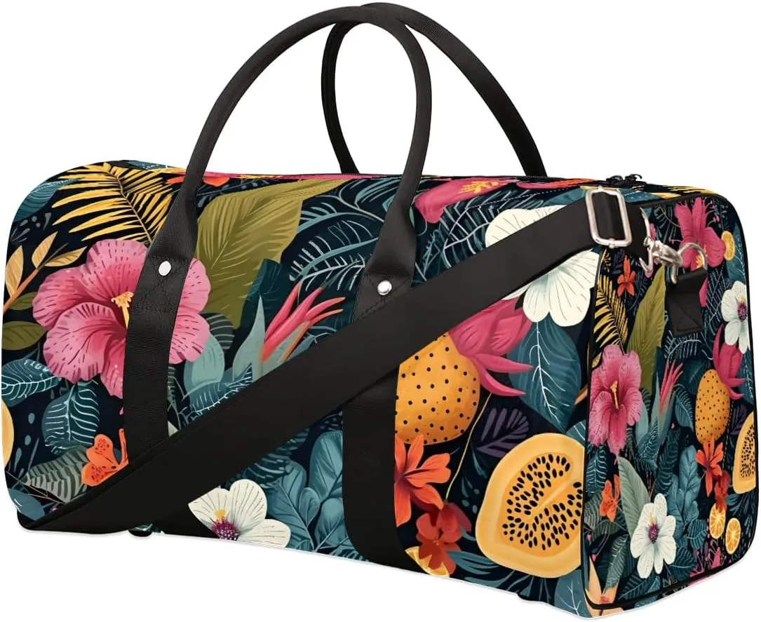 Tropic Flower Travel Duffel Bag for Women Men Waterproof Foldable Overnight Weekender Bag Large Capacity Sports Gym Bag