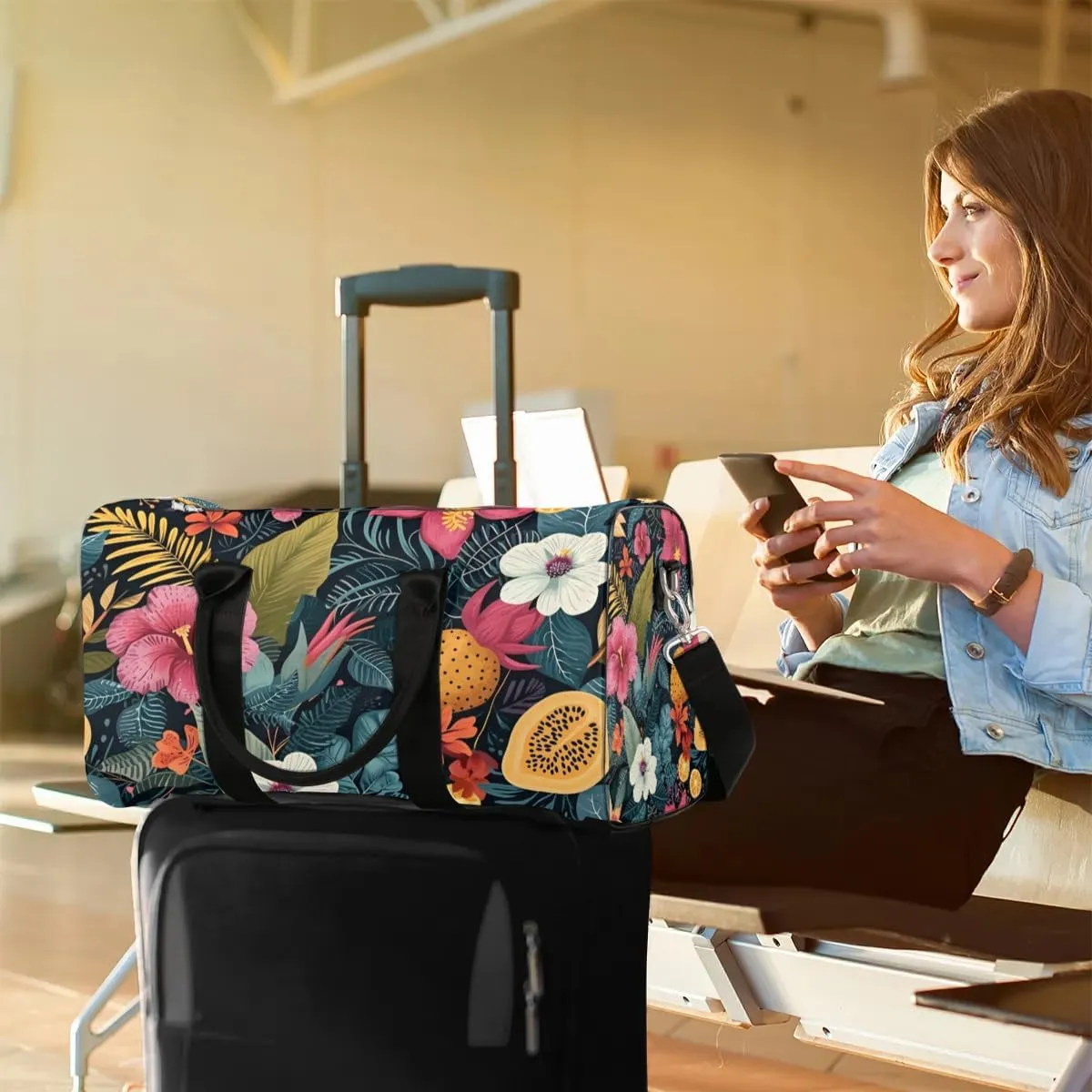 Tropic Flower Travel Duffel Bag for Women Men Waterproof Foldable Overnight Weekender Bag Large Capacity Sports Gym Bag