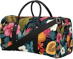 Tropic Flower Travel Duffel Bag for Women Men Waterproof Foldable Overnight Weekender Bag Large Capacity Sports Gym Bag