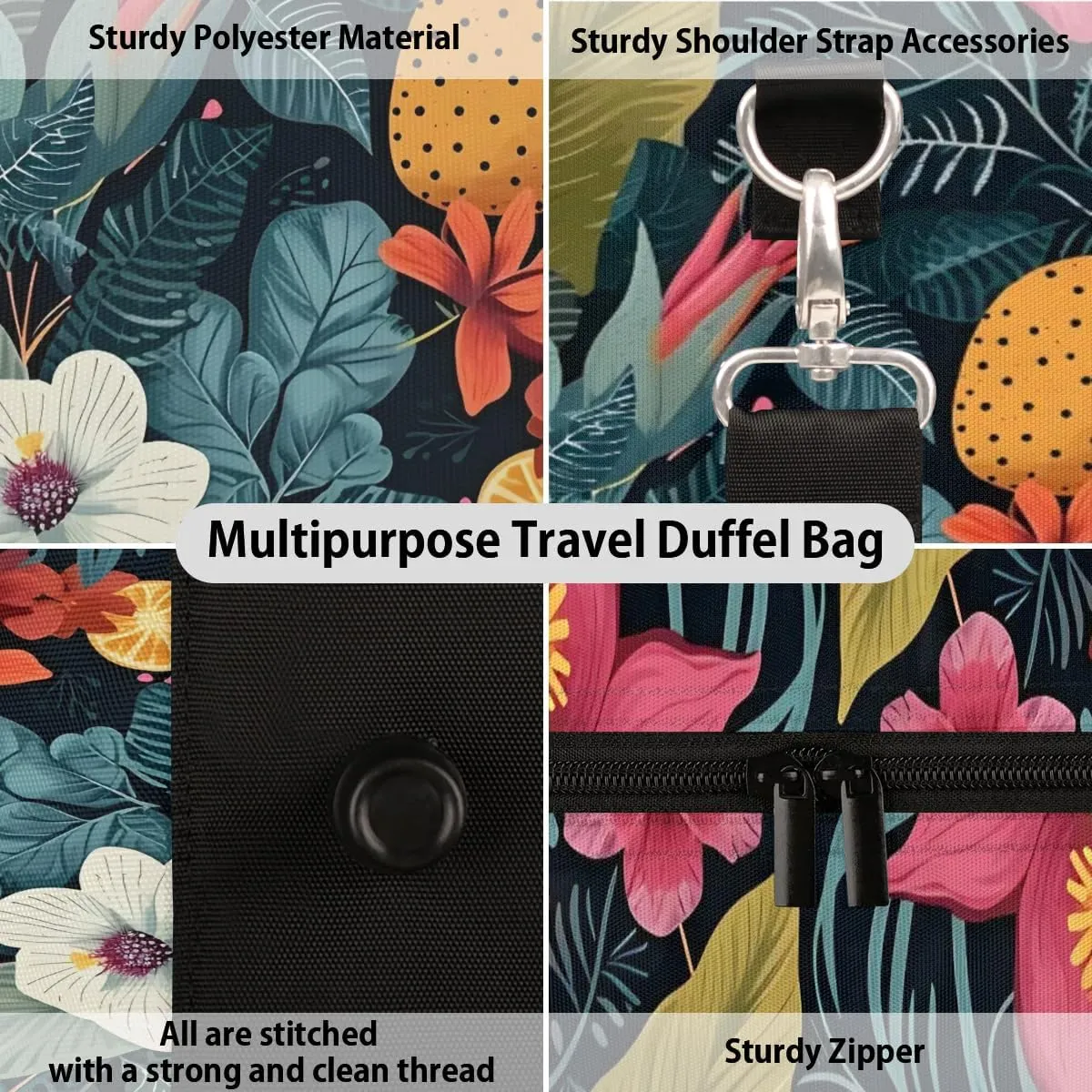 Tropic Flower Travel Duffel Bag for Women Men Waterproof Foldable Overnight Weekender Bag Large Capacity Sports Gym Bag