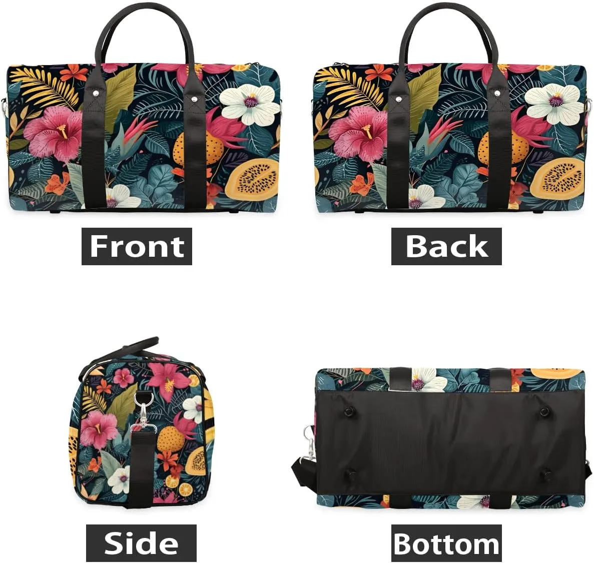 Tropic Flower Travel Duffel Bag for Women Men Waterproof Foldable Overnight Weekender Bag Large Capacity Sports Gym Bag