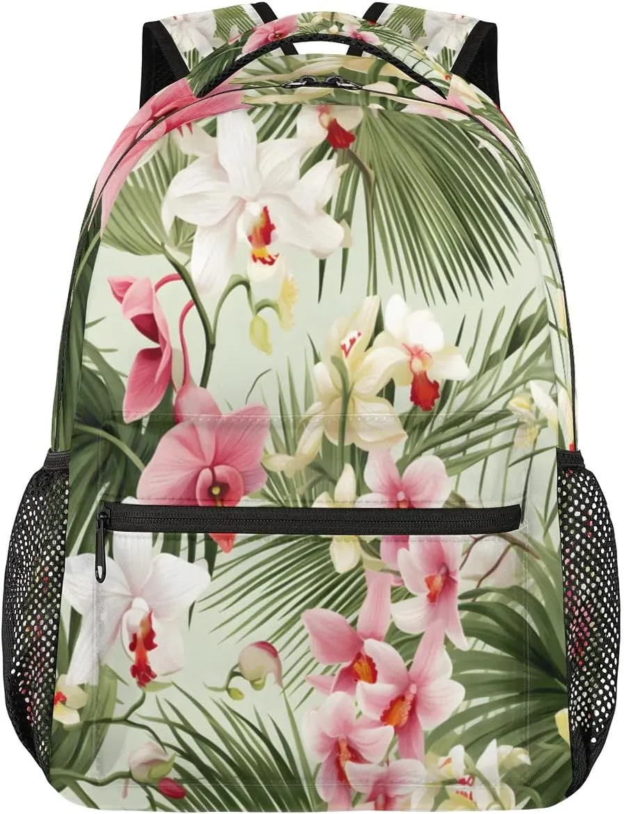 Tropical Palm Tree Leaf Flower Lightweight Backpack for Women Men Laptop Travel Backpack Casual Daypack Multi-Purpose Backpacks Waterproof Large Backpack Bag