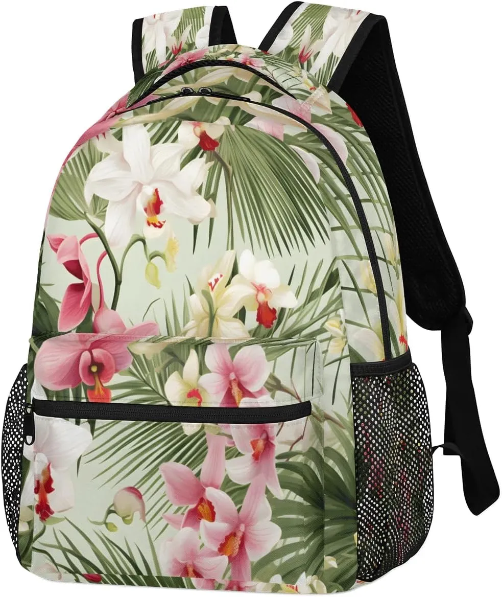 Tropical Palm Tree Leaf Flower Lightweight Backpack for Women Men Laptop Travel Backpack Casual Daypack Multi-Purpose Backpacks Waterproof Large Backpack Bag