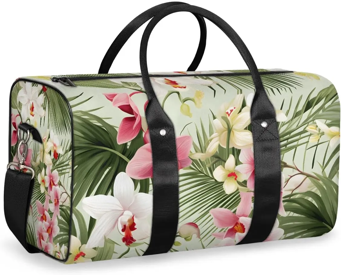 Tropical Palm Tree Leaf Flower Travel Duffel Bag for Women Men Waterproof Foldable Overnight Weekender Bag Large Capacity Sports Gym Bag