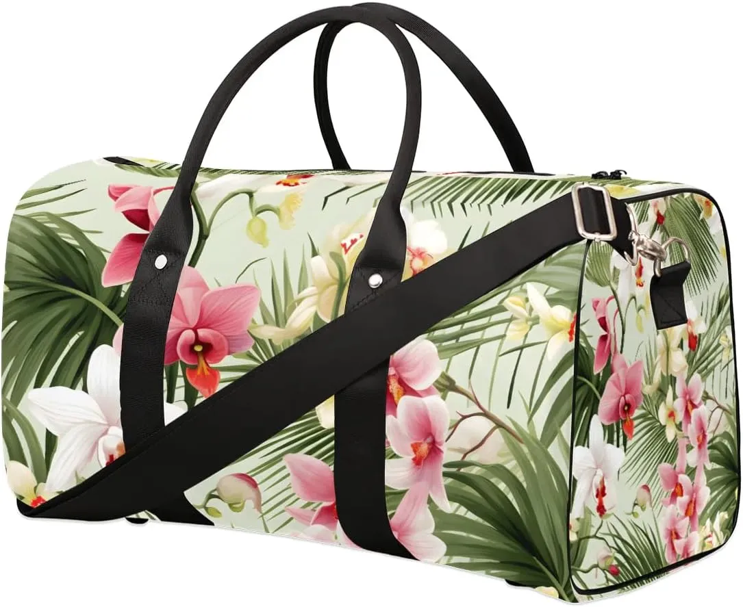 Tropical Palm Tree Leaf Flower Travel Duffel Bag for Women Men Waterproof Foldable Overnight Weekender Bag Large Capacity Sports Gym Bag