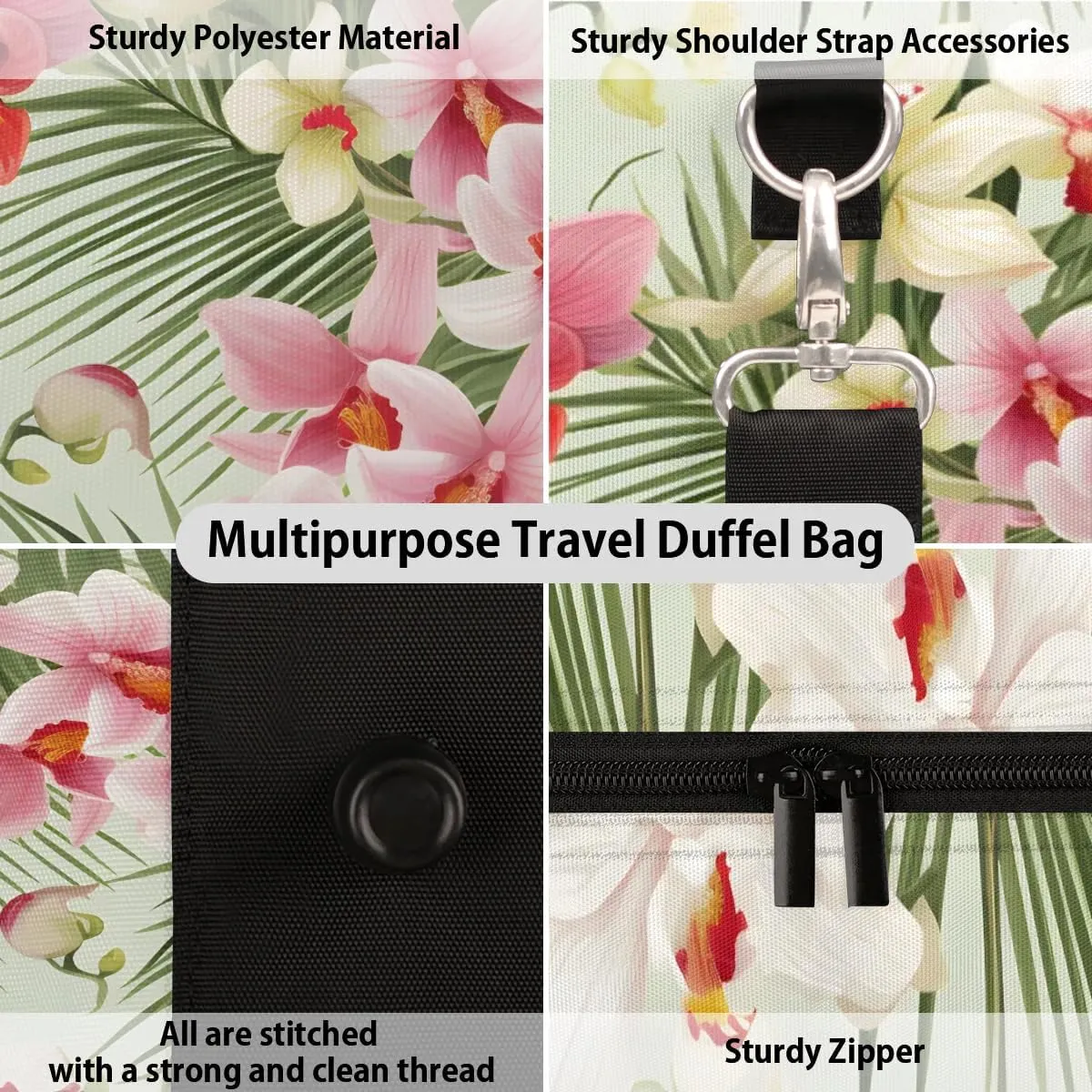 Tropical Palm Tree Leaf Flower Travel Duffel Bag for Women Men Waterproof Foldable Overnight Weekender Bag Large Capacity Sports Gym Bag