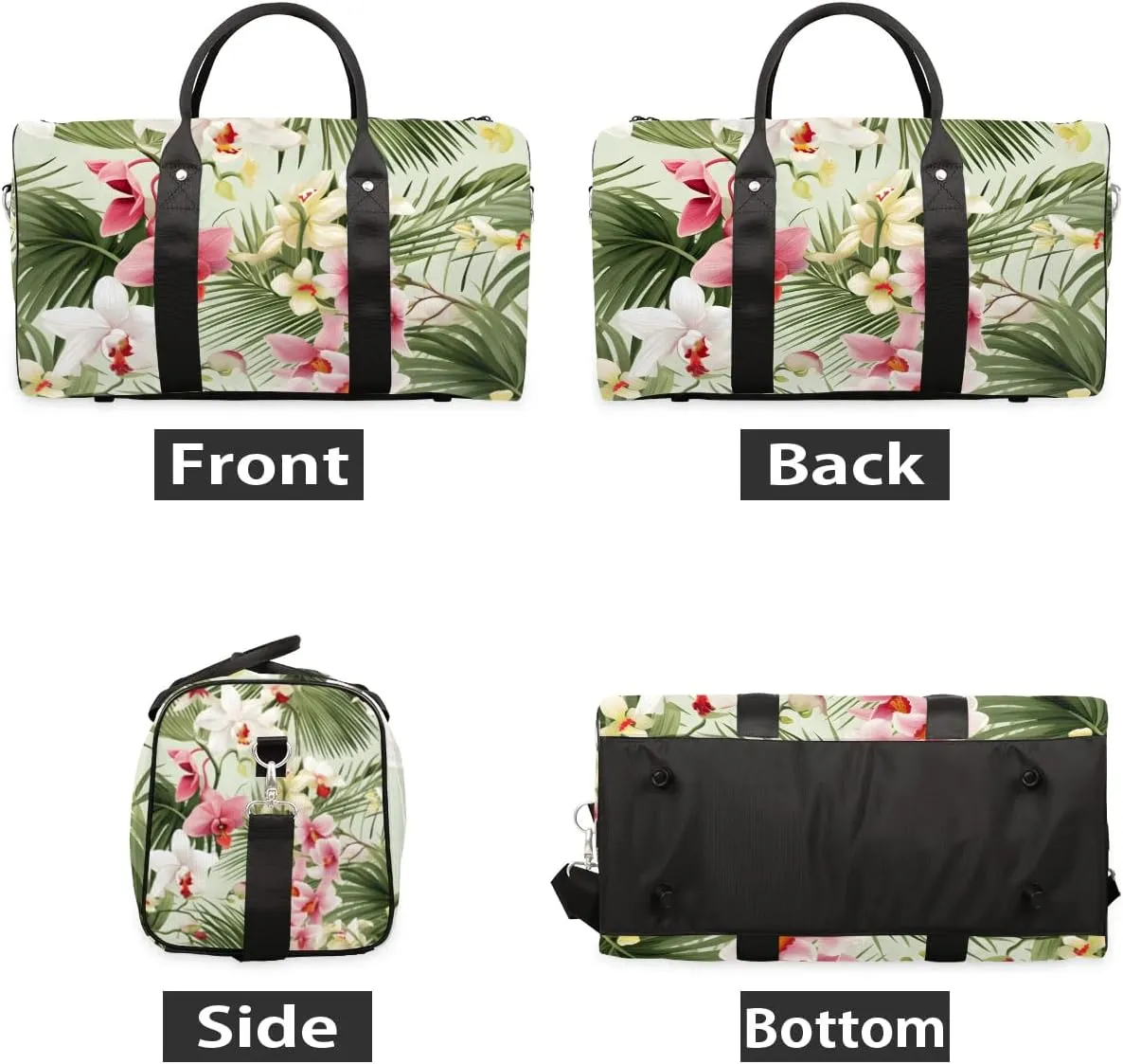 Tropical Palm Tree Leaf Flower Travel Duffel Bag for Women Men Waterproof Foldable Overnight Weekender Bag Large Capacity Sports Gym Bag