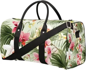 Tropical Palm Tree Leaf Flower Travel Duffel Bag for Women Men Waterproof Foldable Overnight Weekender Bag Large Capacity Sports Gym Bag
