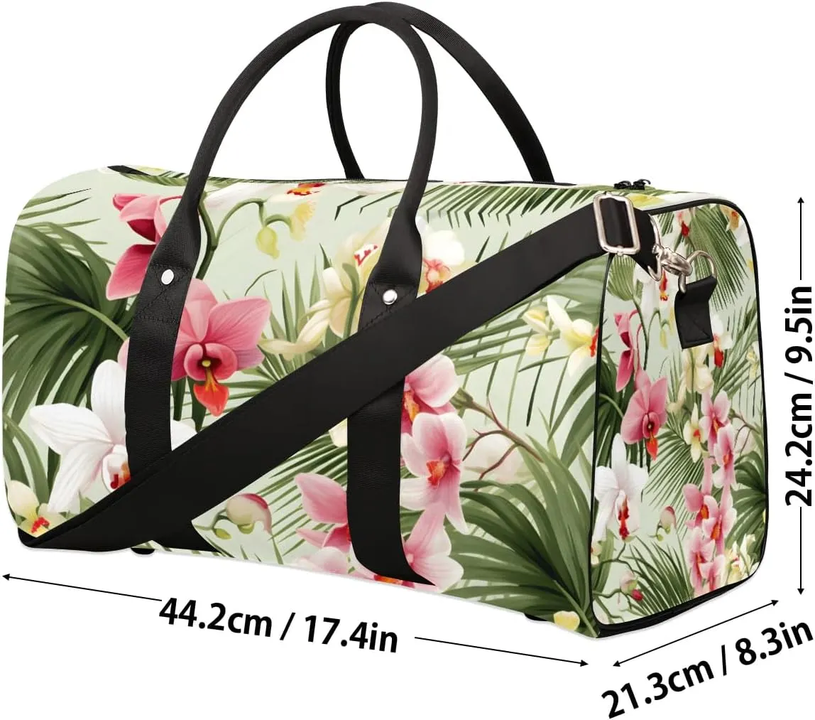 Tropical Palm Tree Leaf Flower Travel Duffel Bag for Women Men Waterproof Foldable Overnight Weekender Bag Large Capacity Sports Gym Bag