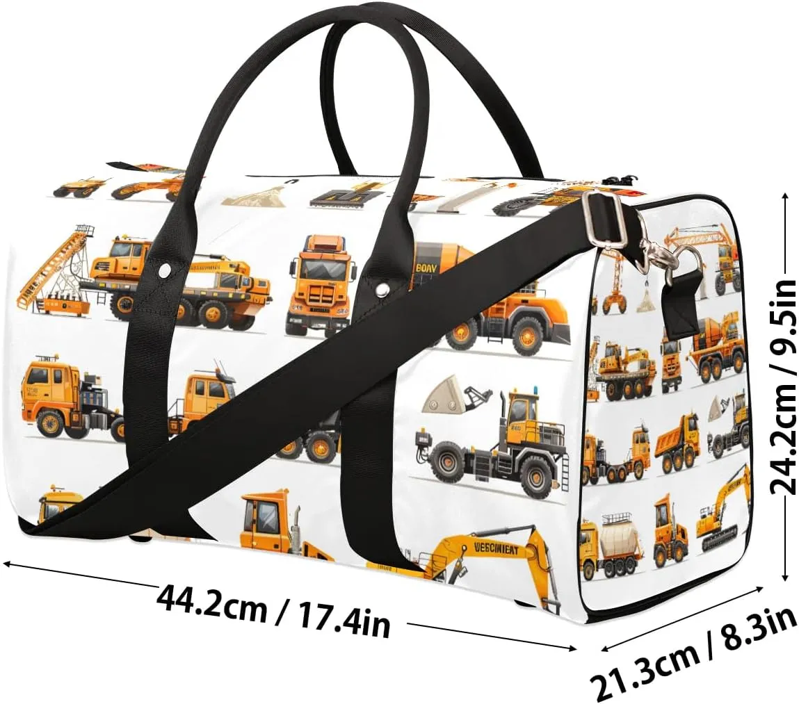 Truck Excavator Bulldozer Travel Duffel Bag for Women Men Waterproof Foldable Overnight Weekender Bag Large Capacity Sports Gym Bag