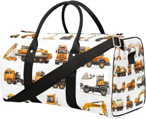 Truck Excavator Bulldozer Travel Duffel Bag for Women Men Waterproof Foldable Overnight Weekender Bag Large Capacity Sports Gym Bag