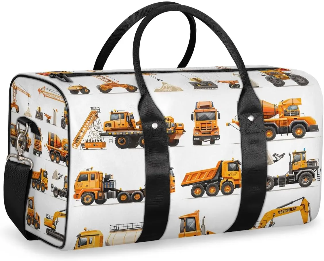 Truck Excavator Bulldozer Travel Duffel Bag for Women Men Waterproof Foldable Overnight Weekender Bag Large Capacity Sports Gym Bag