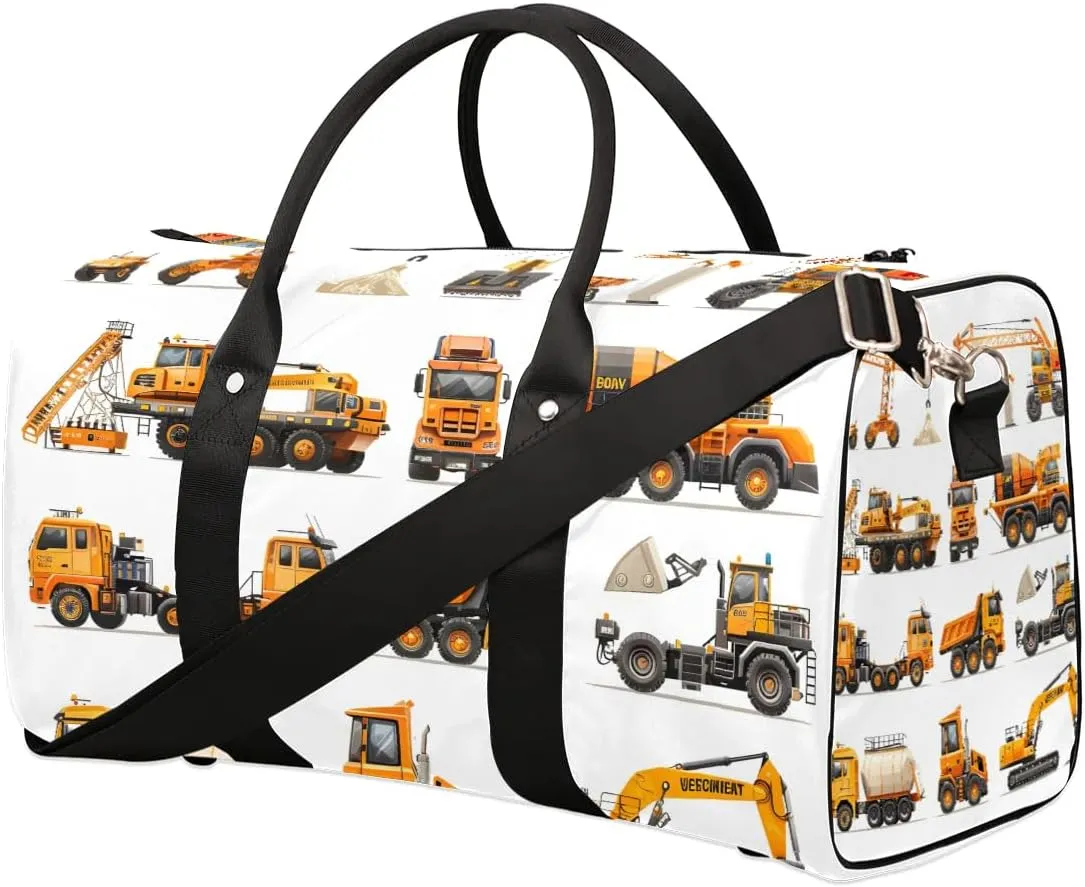 Truck Excavator Bulldozer Travel Duffel Bag for Women Men Waterproof Foldable Overnight Weekender Bag Large Capacity Sports Gym Bag