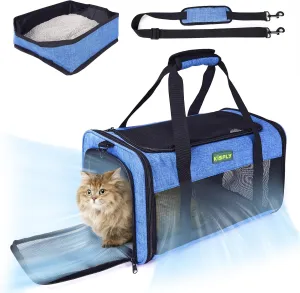 TSA Approved Pet Carrier in Cabin 17 x 11 x 9.5 inches, Small Dog Airline Approved Carrier Up to 16 Lbs, Cat Carrier Soft, Bunny Cat Puppy Travel Carrier, Airline Pet Carrier Under Seat, Blue