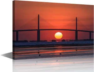TUMOVO Native American Wall Art Tampa Bay Canvas Paintings Sunshine Skyway Bridge Artwork for Room Decor Florida, USA Picture Prints On Canvas for Home Decor Framed Ready to Hang, 16" Wx24 H