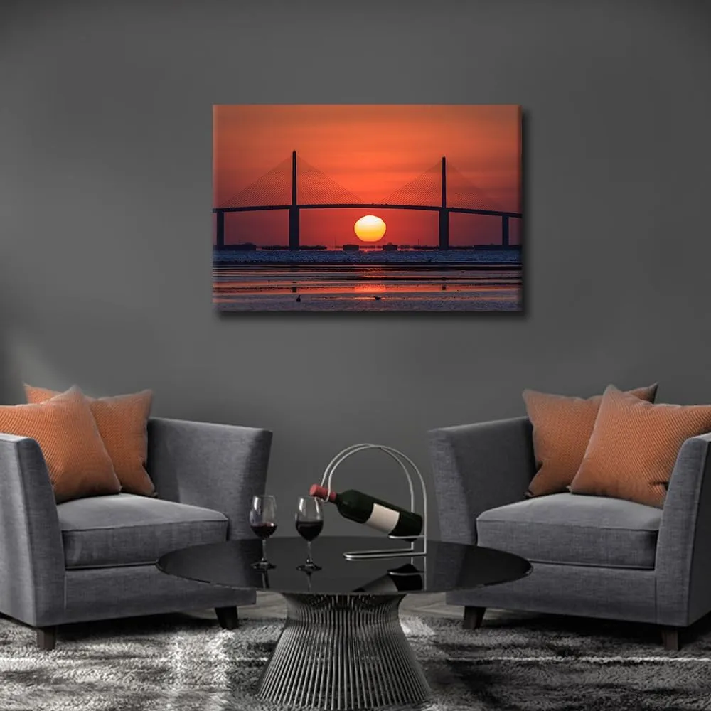 TUMOVO Native American Wall Art Tampa Bay Canvas Paintings Sunshine Skyway Bridge Artwork for Room Decor Florida, USA Picture Prints On Canvas for Home Decor Framed Ready to Hang, 16" Wx24 H
