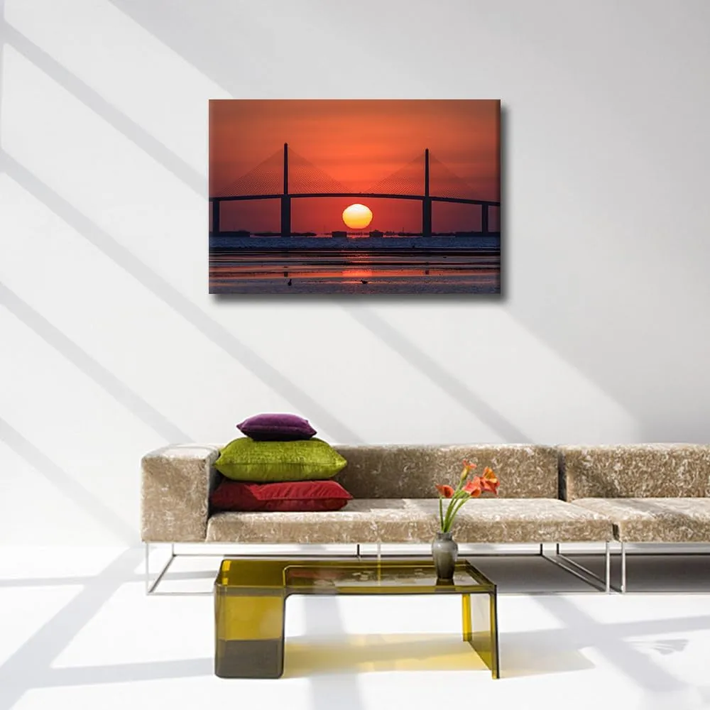 TUMOVO Native American Wall Art Tampa Bay Canvas Paintings Sunshine Skyway Bridge Artwork for Room Decor Florida, USA Picture Prints On Canvas for Home Decor Framed Ready to Hang, 16" Wx24 H