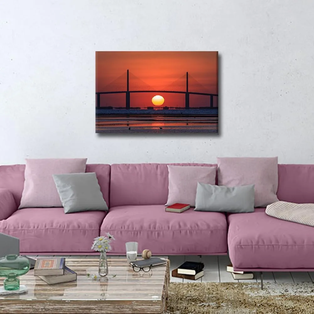 TUMOVO Native American Wall Art Tampa Bay Canvas Paintings Sunshine Skyway Bridge Artwork for Room Decor Florida, USA Picture Prints On Canvas for Home Decor Framed Ready to Hang, 16" Wx24 H