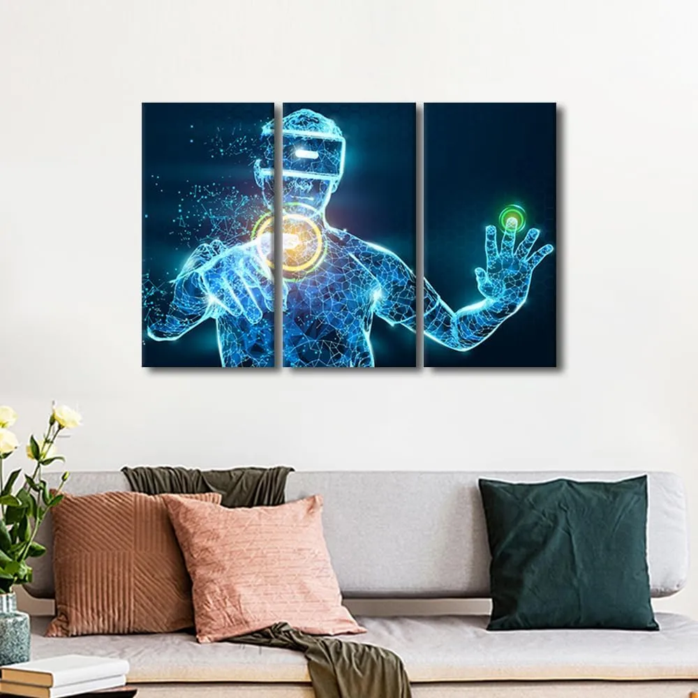 TUMOVO Virtual Reality Canvas Prints for Wall Decor VR Headset Poster Holographic Games Wall Art VR Reality Wall Art 3 Piece Wall Art Canvas Wall Decorations for Living Room, 36x24 Inch