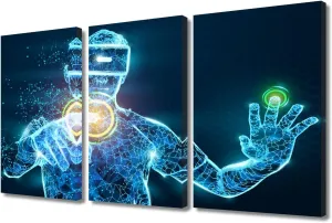 TUMOVO Virtual Reality Canvas Prints for Wall Decor VR Headset Poster Holographic Games Wall Art VR Reality Wall Art 3 Piece Wall Art Canvas Wall Decorations for Living Room, 36x24 Inch
