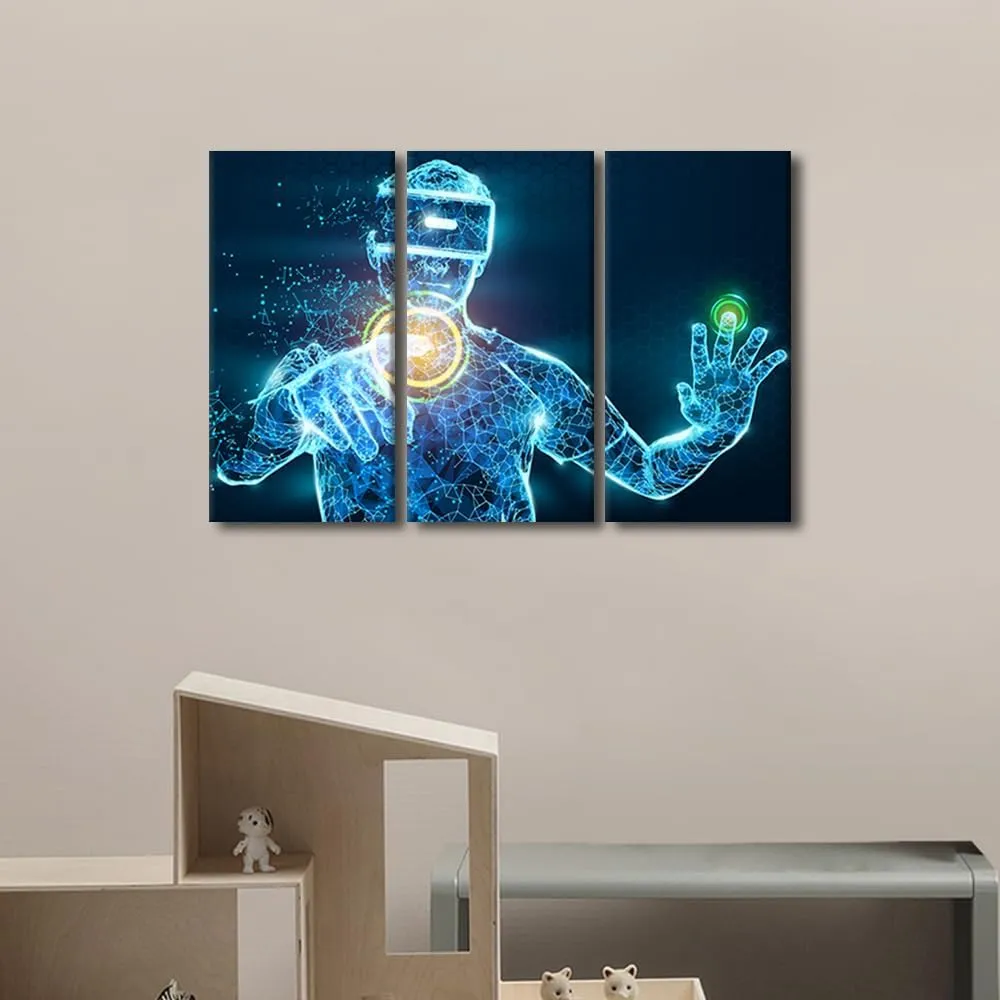 TUMOVO Virtual Reality Canvas Prints for Wall Decor VR Headset Poster Holographic Games Wall Art VR Reality Wall Art 3 Piece Wall Art Canvas Wall Decorations for Living Room, 36x24 Inch