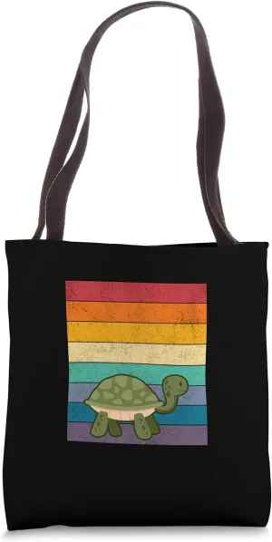 Turtle Distressed Vintage Retro Style Rainbow Tote Bag