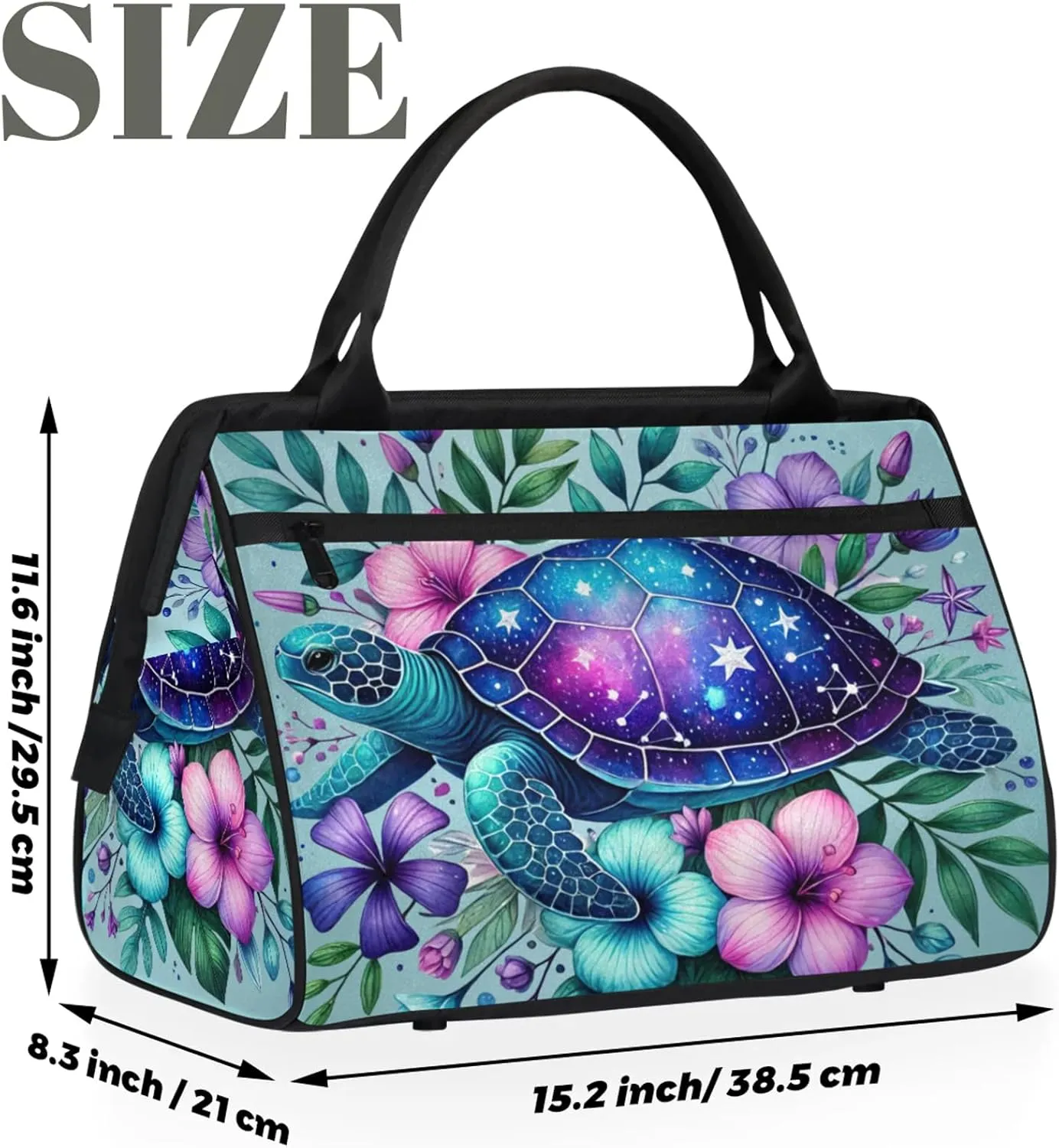 Turtle Flower Leaf Summer Travel Duffel Bag Gym Tote Bag for Women Men Waterproof Weekend Overnight Bag Carry On Tote Luggage with Pocket Personal Item Bags Sports Bag fit Travel Sports Gym Yoga