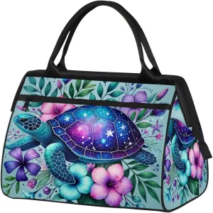 Turtle Flower Leaf Summer Travel Duffel Bag Gym Tote Bag for Women Men Waterproof Weekend Overnight Bag Carry On Tote Luggage with Pocket Personal Item Bags Sports Bag fit Travel Sports Gym Yoga